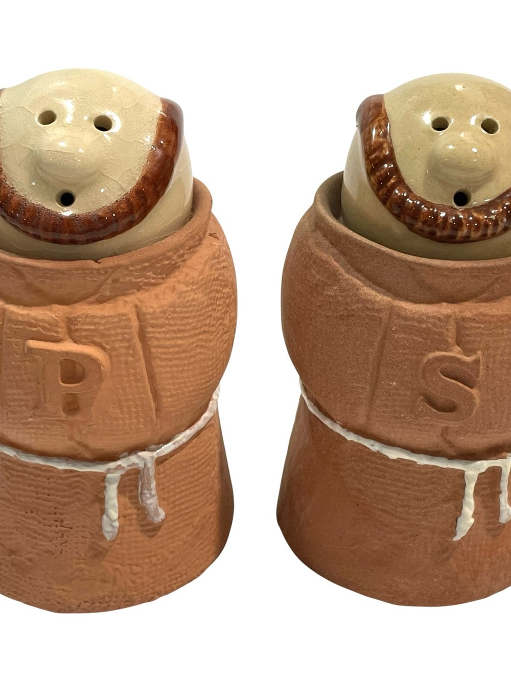 Vintage 1970s Enesco Monks Salt and Pepper Shakers Terracotta Made in Taiwan